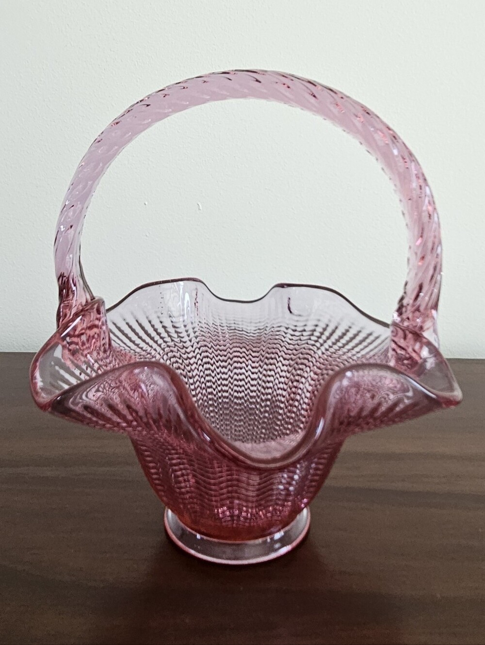 Vintage Fenton Cranberry/Pink Art Glass Basket